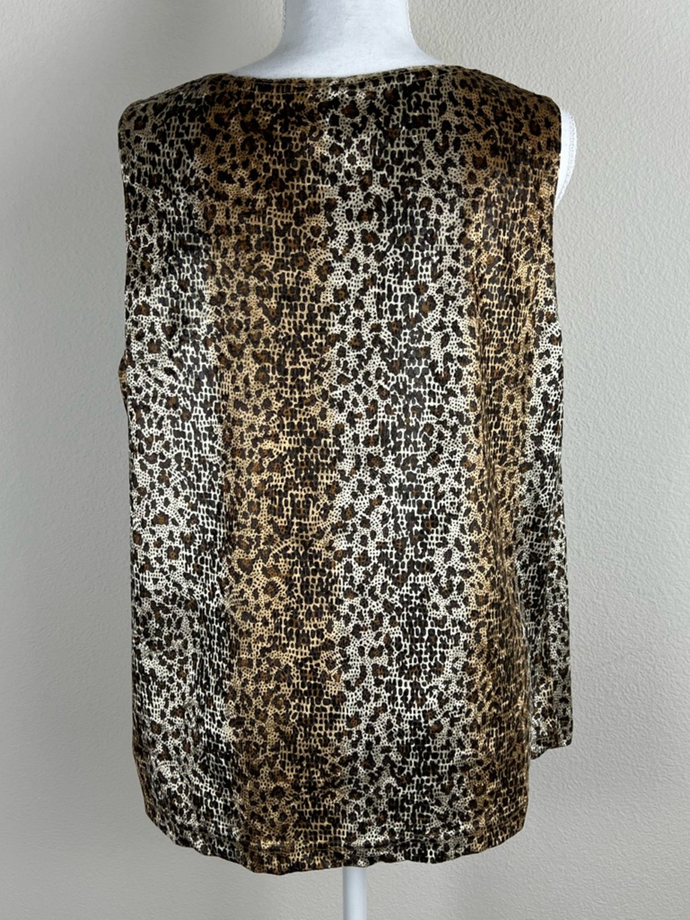 Y2K Leopard Print Tank Top Sleeveless Brown Velour Animal Print Made USA Size L - Picture 2 of 5